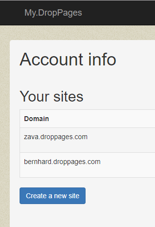 Beispielbild: Droppages - 'Create a new site' ('eine neue Website erzeugen')